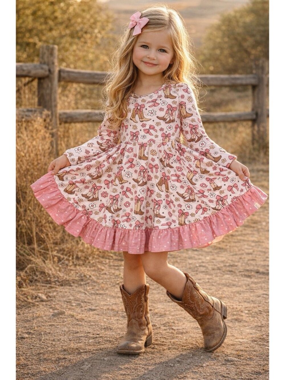 Cheeky Plum Boots N Blossoms Western Cowgirl Dress Twirl shape Boutique Girl 7/8